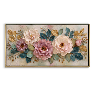 Elegant Pastel Peonies – Luxury Floral Wall Art – Golden Floater Frame, HD Canvas Print, Ready to Hang, Size: 2x4 feet (FLBWA80)