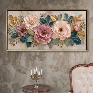 Elegant Pastel Peonies – Luxury Floral Wall Art – Golden Floater Frame, HD Canvas Print, Ready to Hang, Size: 2x4 feet (FLBWA80)