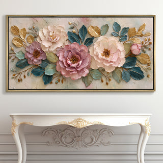 Elegant Pastel Peonies – Luxury Floral Wall Art – Golden Floater Frame, HD Canvas Print, Ready to Hang, Size: 2x4 feet (FLBWA80)