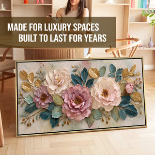 Elegant Pastel Peonies – Luxury Floral Wall Art – Golden Floater Frame, HD Canvas Print, Ready to Hang, Size: 2x4 feet (FLBWA80)