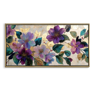 Royal Violet Florals – Luxury Floral Wall Art – Golden Floater Frame, HD Canvas Print, Ready to Hang, Size: 2x4 feet (FLBWA81)