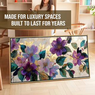 Royal Violet Florals – Luxury Floral Wall Art – Golden Floater Frame, HD Canvas Print, Ready to Hang, Size: 2x4 feet (FLBWA81)