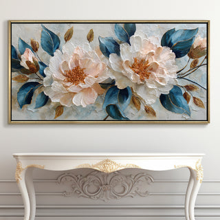 Blush Peony Bloom – Luxury Floral Wall Art – Golden Floater Frame, HD Canvas Print, Ready to Hang, Size: 2x4 feet (FLBWA83)