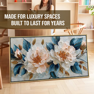 Blush Peony Bloom – Luxury Floral Wall Art – Golden Floater Frame, HD Canvas Print, Ready to Hang, Size: 2x4 feet (FLBWA83)