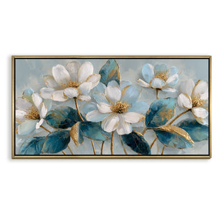 Ivory Bloom Garden – Luxury Floral Wall Art – Golden Floater Frame, HD Canvas Print, Ready to Hang, Size: 2x4 feet (FLBWA84)