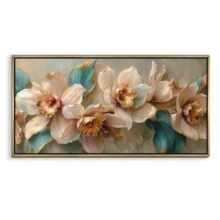 Abstract Floral Wall Art – Golden Floater Frame, HD Canvas Print, Ready to Hang, Size: 2x4 feet (FLBWA93)