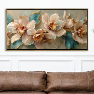 Abstract Floral Wall Art – Golden Floater Frame, HD Canvas Print, Ready to Hang, Size: 2x4 feet (FLBWA93)