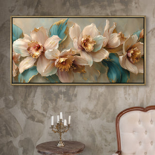 Abstract Floral Wall Art – Golden Floater Frame, HD Canvas Print, Ready to Hang, Size: 2x4 feet (FLBWA93)