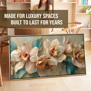 Abstract Floral Wall Art – Golden Floater Frame, HD Canvas Print, Ready to Hang, Size: 2x4 feet (FLBWA93)
