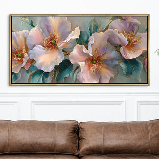 Abstract Floral Wall Art – Golden Floater Frame, HD Canvas Print, Ready to Hang, Size: 2x4 feet (FLBWA94)