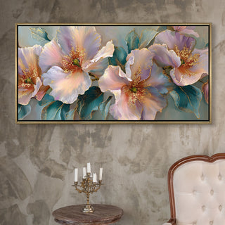 Abstract Floral Wall Art – Golden Floater Frame, HD Canvas Print, Ready to Hang, Size: 2x4 feet (FLBWA94)