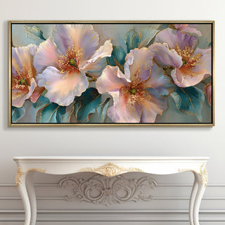 Abstract Floral Wall Art – Golden Floater Frame, HD Canvas Print, Ready to Hang, Size: 2x4 feet (FLBWA94)