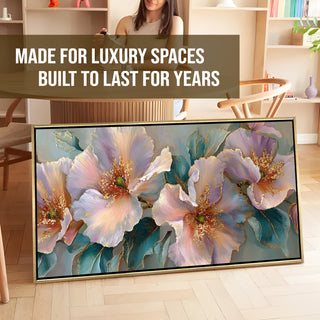 Abstract Floral Wall Art – Golden Floater Frame, HD Canvas Print, Ready to Hang, Size: 2x4 feet (FLBWA94)
