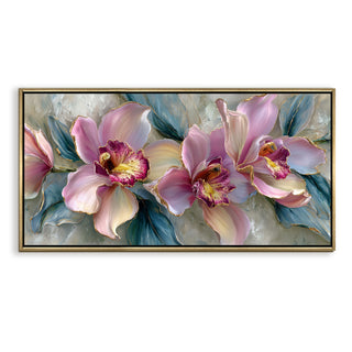 Abstract Floral Wall Art – Golden Floater Frame, HD Canvas Print, Ready to Hang, Size: 2x4 feet (FLBWA95)