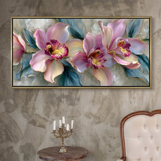 Abstract Floral Wall Art – Golden Floater Frame, HD Canvas Print, Ready to Hang, Size: 2x4 feet (FLBWA95)