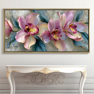 Abstract Floral Wall Art – Golden Floater Frame, HD Canvas Print, Ready to Hang, Size: 2x4 feet (FLBWA95)