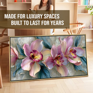 Abstract Floral Wall Art – Golden Floater Frame, HD Canvas Print, Ready to Hang, Size: 2x4 feet (FLBWA95)