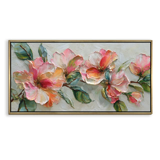 Blush Bloom Floral Wall Art – Golden Floater Frame, HD Canvas Print, Ready to Hang, Size: 2x4 feet (FLBWA72)