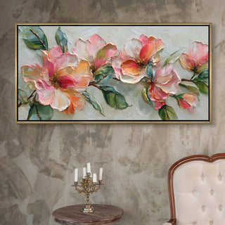 Blush Bloom Floral Wall Art – Golden Floater Frame, HD Canvas Print, Ready to Hang, Size: 2x4 feet (FLBWA72)
