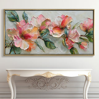 Blush Bloom Floral Wall Art – Golden Floater Frame, HD Canvas Print, Ready to Hang, Size: 2x4 feet (FLBWA72)
