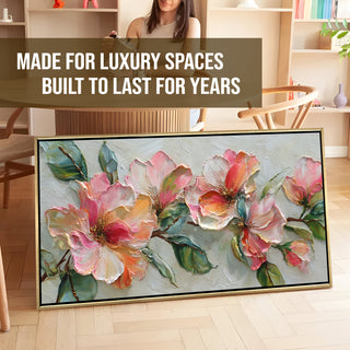 Blush Bloom Floral Wall Art – Golden Floater Frame, HD Canvas Print, Ready to Hang, Size: 2x4 feet (FLBWA72)