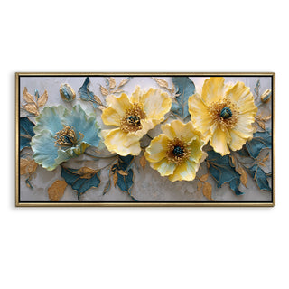 Opulent Floral Harmony Wall Art – Golden Floater Frame, HD Canvas Print, Ready to Hang, Size: 2x4 feet (FLBWA73)