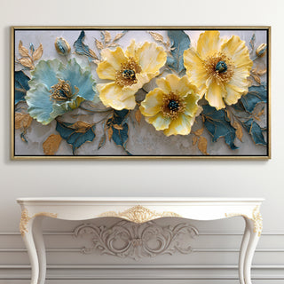 Opulent Floral Harmony Wall Art – Golden Floater Frame, HD Canvas Print, Ready to Hang, Size: 2x4 feet (FLBWA73)
