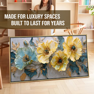 Opulent Floral Harmony Wall Art – Golden Floater Frame, HD Canvas Print, Ready to Hang, Size: 2x4 feet (FLBWA73)