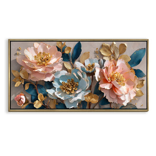 Blush Lotus Bloom – Luxury Floral Wall Art – Golden Floater Frame, HD Canvas Print, Ready to Hang, Size: 2x4 feet (FLBWA76)