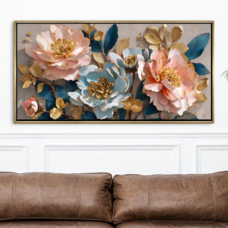 Blush Lotus Bloom – Luxury Floral Wall Art – Golden Floater Frame, HD Canvas Print, Ready to Hang, Size: 2x4 feet (FLBWA76)