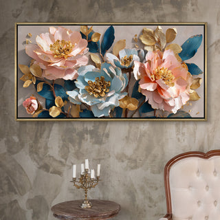 Blush Lotus Bloom – Luxury Floral Wall Art – Golden Floater Frame, HD Canvas Print, Ready to Hang, Size: 2x4 feet (FLBWA76)