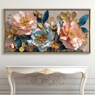 Blush Lotus Bloom – Luxury Floral Wall Art – Golden Floater Frame, HD Canvas Print, Ready to Hang, Size: 2x4 feet (FLBWA76)