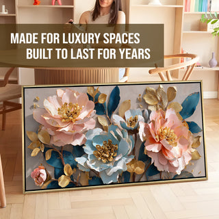 Blush Lotus Bloom – Luxury Floral Wall Art – Golden Floater Frame, HD Canvas Print, Ready to Hang, Size: 2x4 feet (FLBWA76)