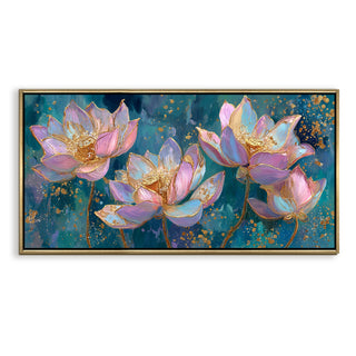 Blush Lotus Elegance – Luxury Floral Wall Art – Golden Floater Frame, HD Canvas Print, Ready to Hang, Size: 2x4 feet (FLBWA78)