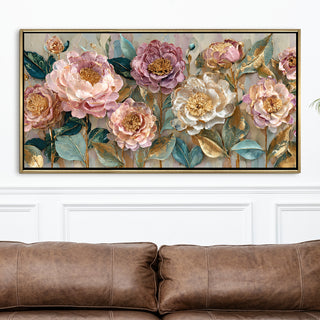Pastel Bloom Elegance – Luxury Floral Wall Art – Golden Floater Frame, HD Canvas Print, Ready to Hang, Size: 2x4 feet (FLBWA79)