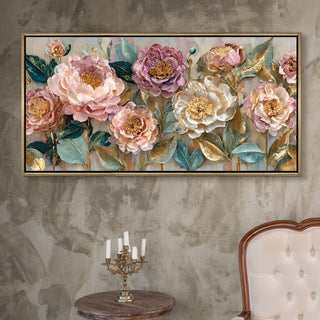 Pastel Bloom Elegance – Luxury Floral Wall Art – Golden Floater Frame, HD Canvas Print, Ready to Hang, Size: 2x4 feet (FLBWA79)