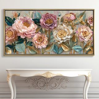 Pastel Bloom Elegance – Luxury Floral Wall Art – Golden Floater Frame, HD Canvas Print, Ready to Hang, Size: 2x4 feet (FLBWA79)