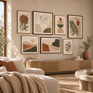 Close lifestyle view of the Earth & Line botanical and abstract art collection