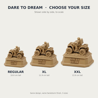 Dare to Dream (Astronaut) desk trophy, Regular, XL and XXL sizes compared