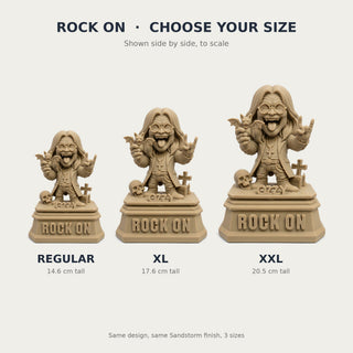Rock On (Rock Star) desk trophy, Regular, XL and XXL sizes compared