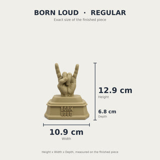 Born Loud (Rock Hand) desk trophy Regular size with measurements