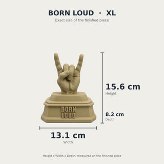 Born Loud (Rock Hand) desk trophy XL size with measurements