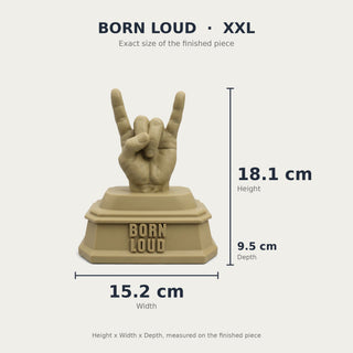Born Loud (Rock Hand) desk trophy XXL size with measurements