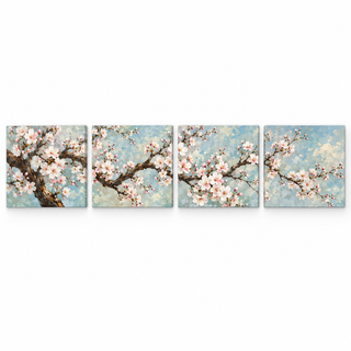 Blossom Sonata: Four square canvas panels on a white background.