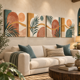Bohemian Rhythm: Left-angled display with printed canvas sides.