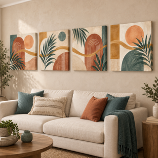 Bohemian Rhythm: Right-angled display with printed canvas sides.