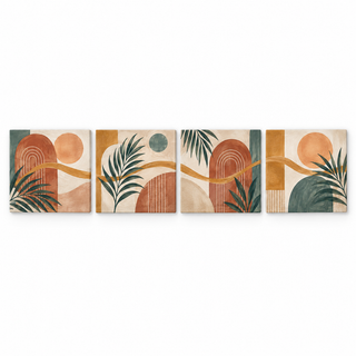 Bohemian Rhythm: Four square canvas panels on a white background.