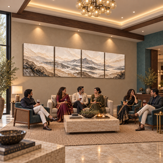 The Eternal Range displayed in an opulent North Indian living room, demonstrating its grand wall presence.
