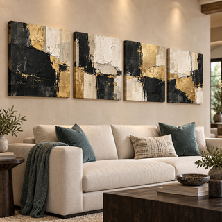 Gilded Monolith: Left-angled display with printed canvas sides.
