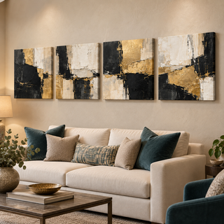 Gilded Monolith: Right-angled display with printed canvas sides.
